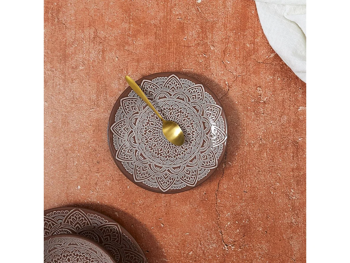 Set de 6 assiettes à dessert en céramique terracotta motif mandala (Ø19,5 cm) - AKKA
