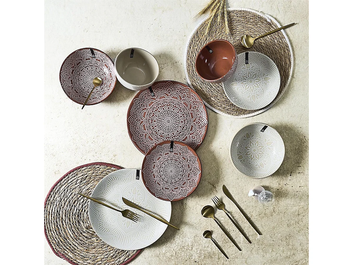 Set de 6 assiettes à dessert en céramique terracotta motif mandala (Ø19,5 cm) - AKKA