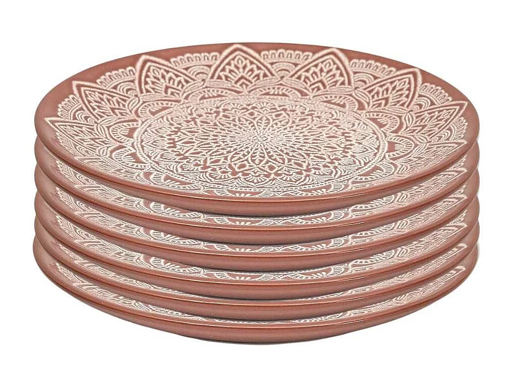 Set de 6 assiettes à dessert en céramique terracotta motif mandala (Ø19,5 cm) - AKKA