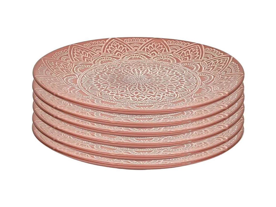 Set de 6 assiettes plates en céramique terracotta motif mandala (Ø27 cm) - AKKA