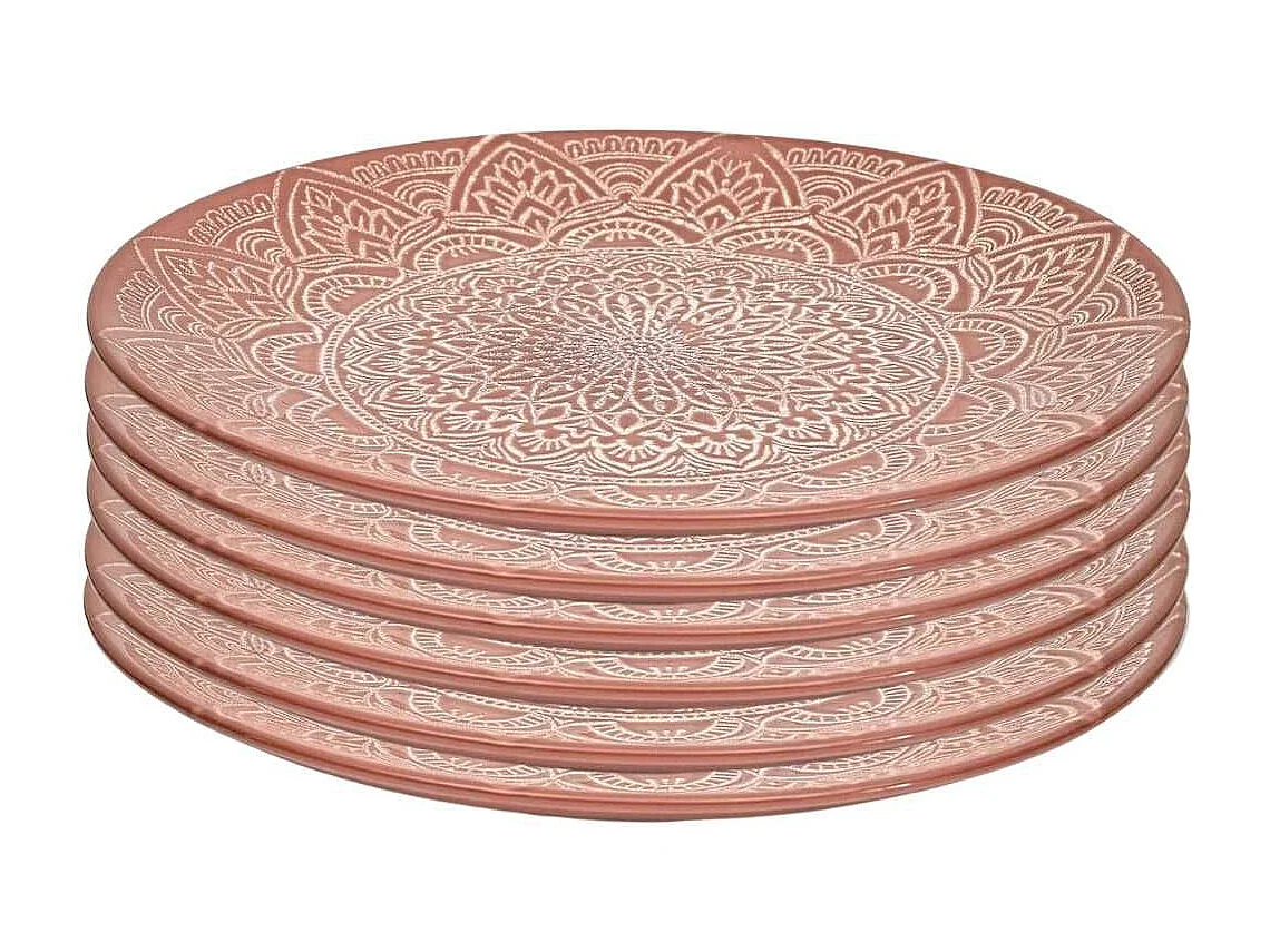 Set de 6 assiettes plates en céramique terracotta motif mandala (Ø27 cm) - AKKA