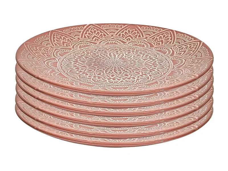Set de 6 assiettes plates en céramique terracotta motif mandala (Ø27 cm) - AKKA