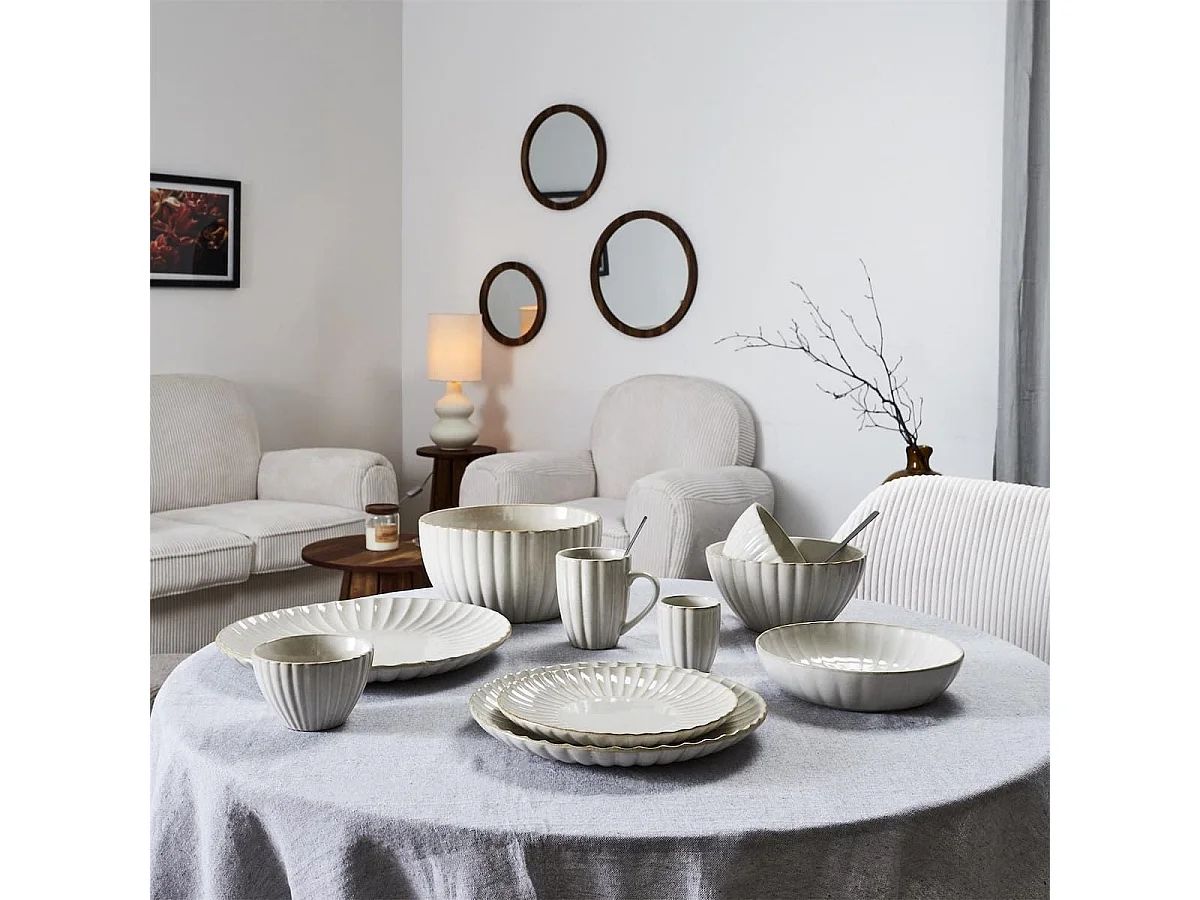 Set de 6 assiettes plates beiges en céramique (Ø27cm) - SHELLY