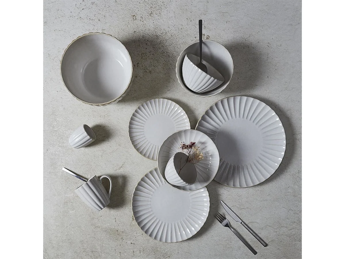 Set de 6 assiettes plates beiges en céramique (Ø27cm) - SHELLY