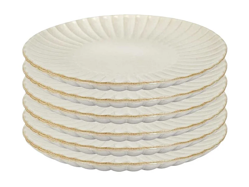 Set de 6 assiettes plates beiges en céramique (Ø27cm) - SHELLY