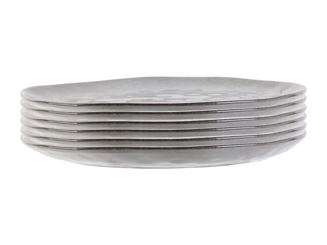 Set de 6 assiettes à dessert galet en céramique au grés du temps gris (22x18cm) - GALET