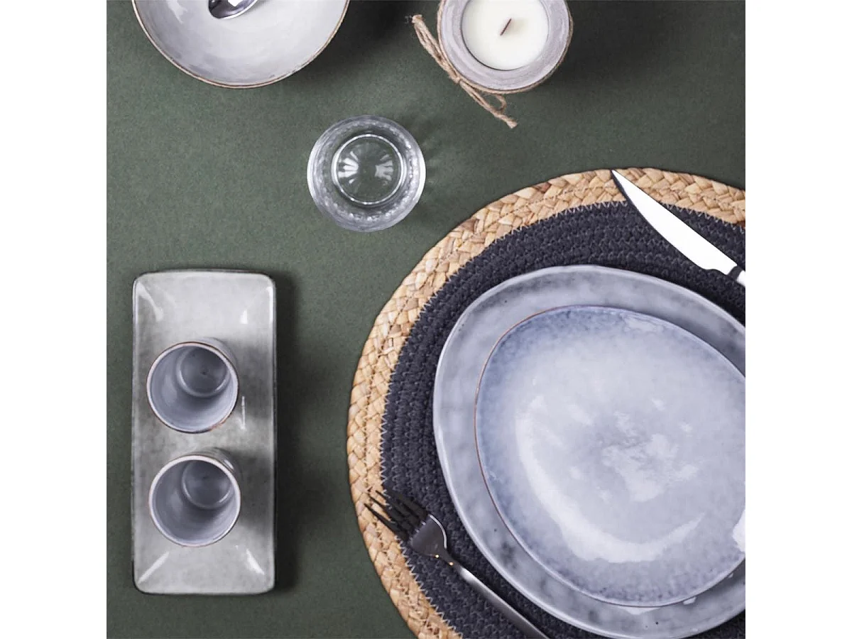 Set de 6 assiettes à dessert galet en céramique au grés du temps gris (22x18cm) - GALET