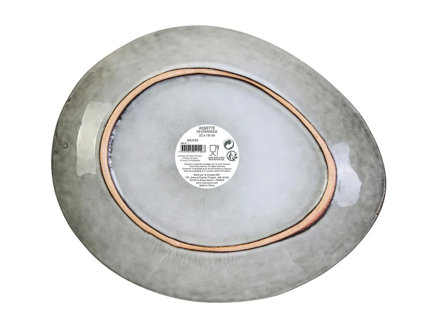 Set de 6 assiettes à dessert galet en céramique au grés du temps gris (22x18cm) - GALET