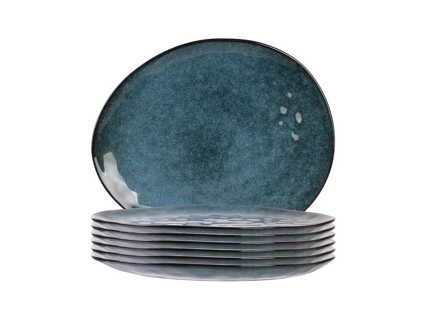 Set de 6 assiettes à dessert galet en céramique au grés du temps bleu (22x18cm) - GALET