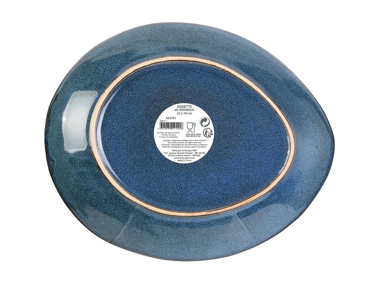 Set de 6 assiettes à dessert galet en céramique au grés du temps bleu (22x18cm) - GALET