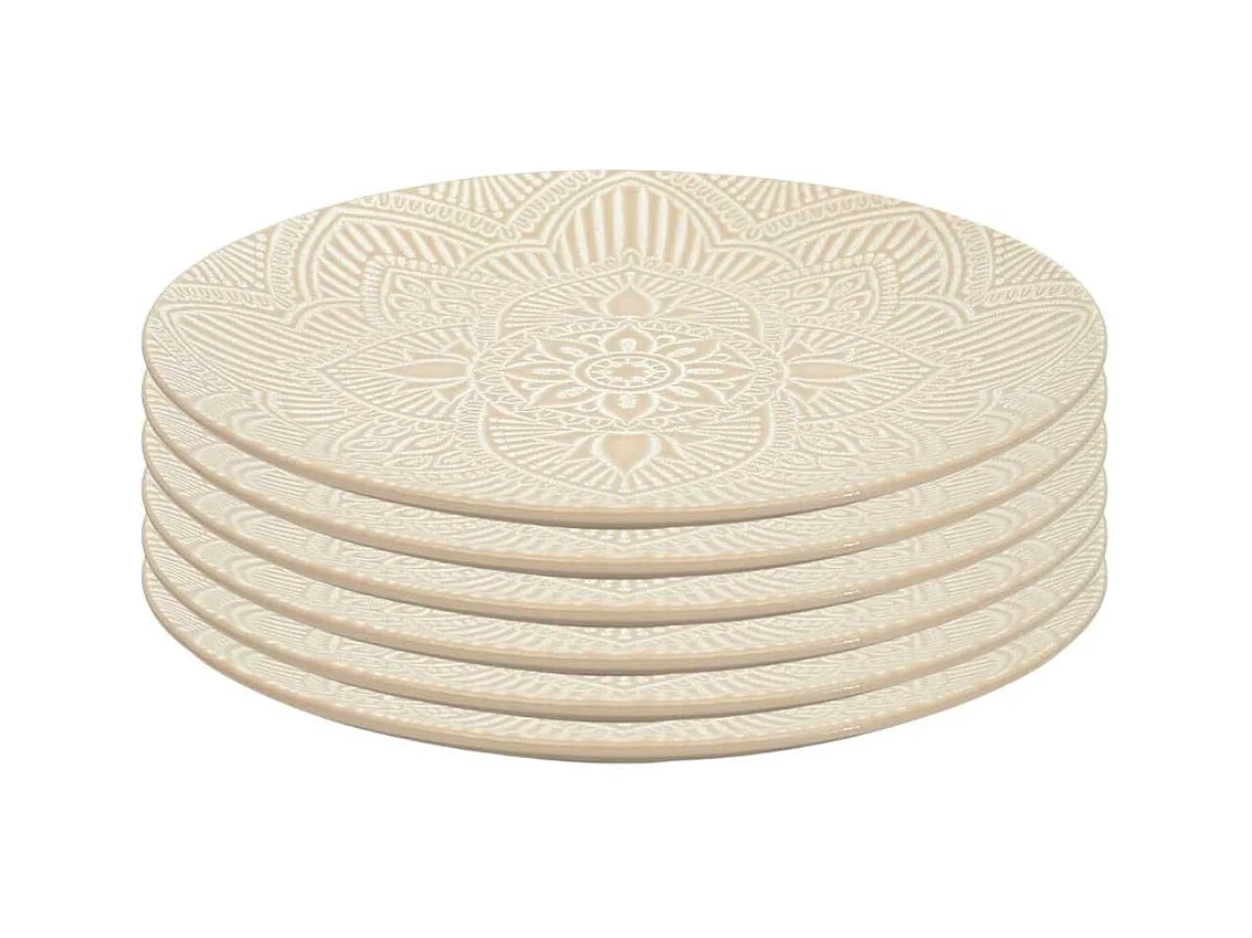 Set de 6 assiettes plates en céramique beige motif mandala (Ø27 cm) - AKKA
