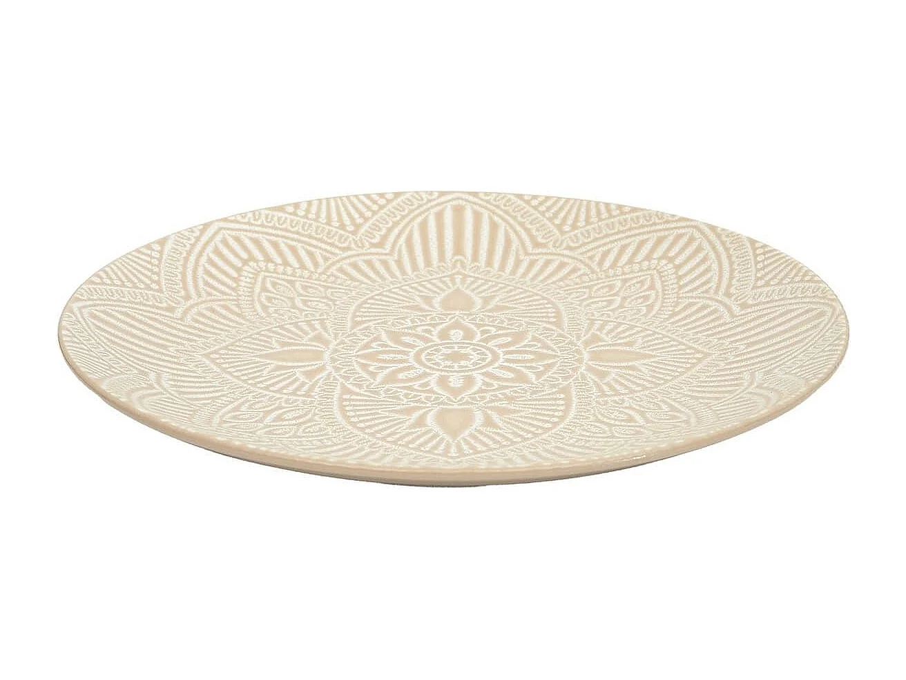 Set de 6 assiettes plates en céramique beige motif mandala (Ø27 cm) - AKKA