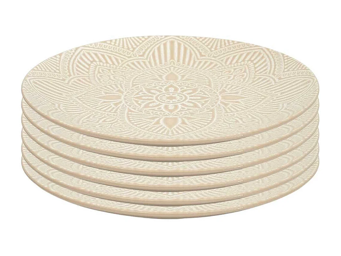 Set de 6 assiettes plates en céramique beige motif mandala (Ø27 cm) - AKKA
