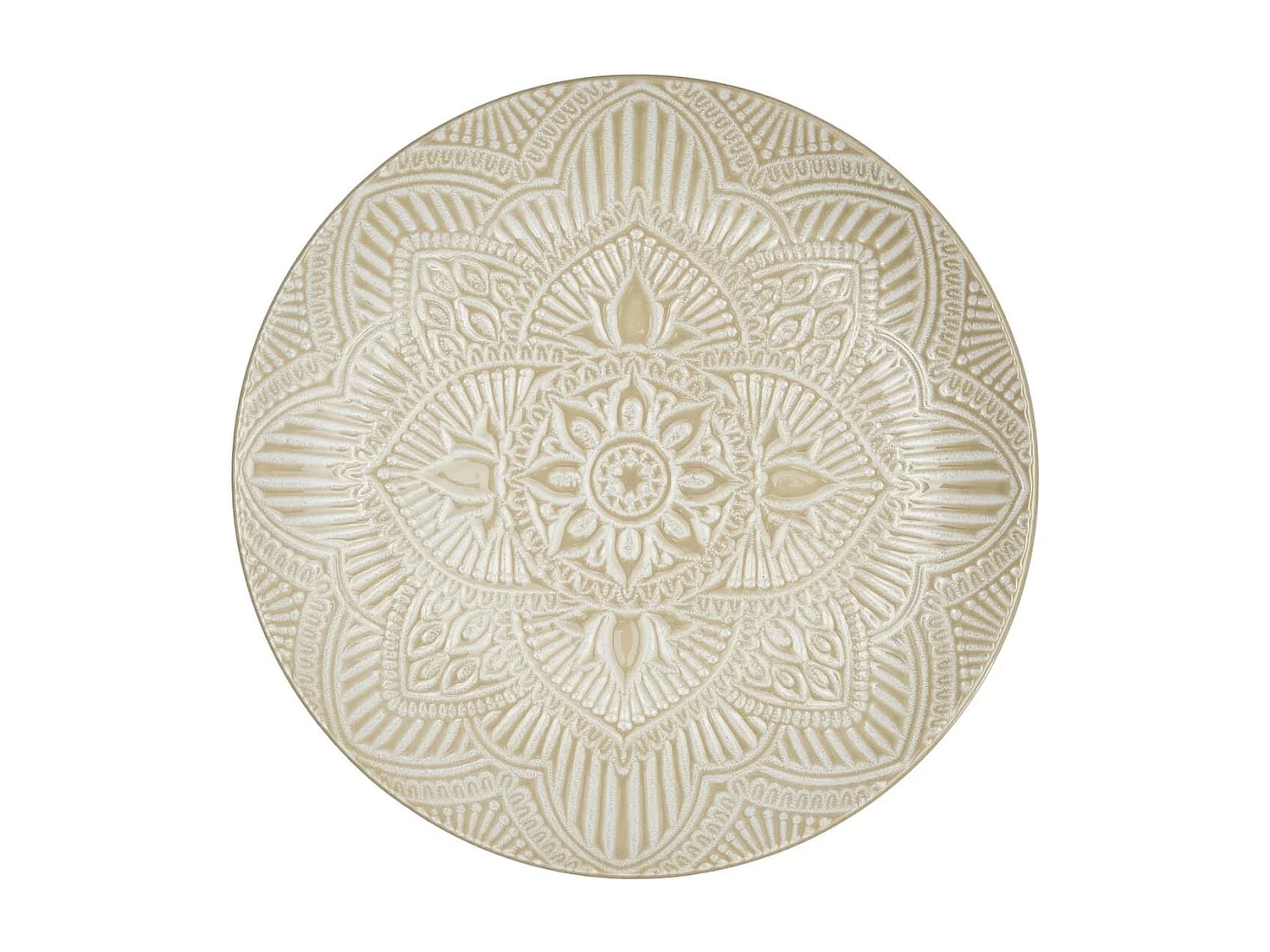 Set de 6 assiettes plates en céramique beige motif mandala (Ø27 cm) - AKKA