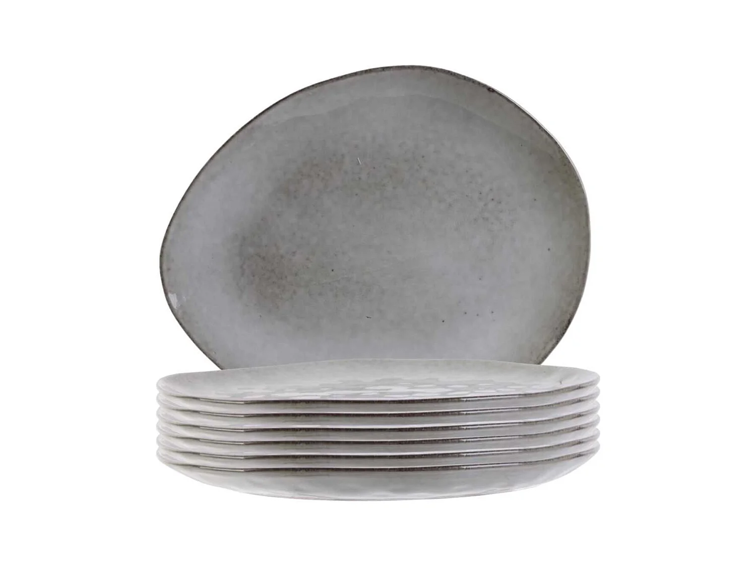 Set de 6 assiettes plates galet en céramique au grés du temps gris (27.5x23cm) - GALET