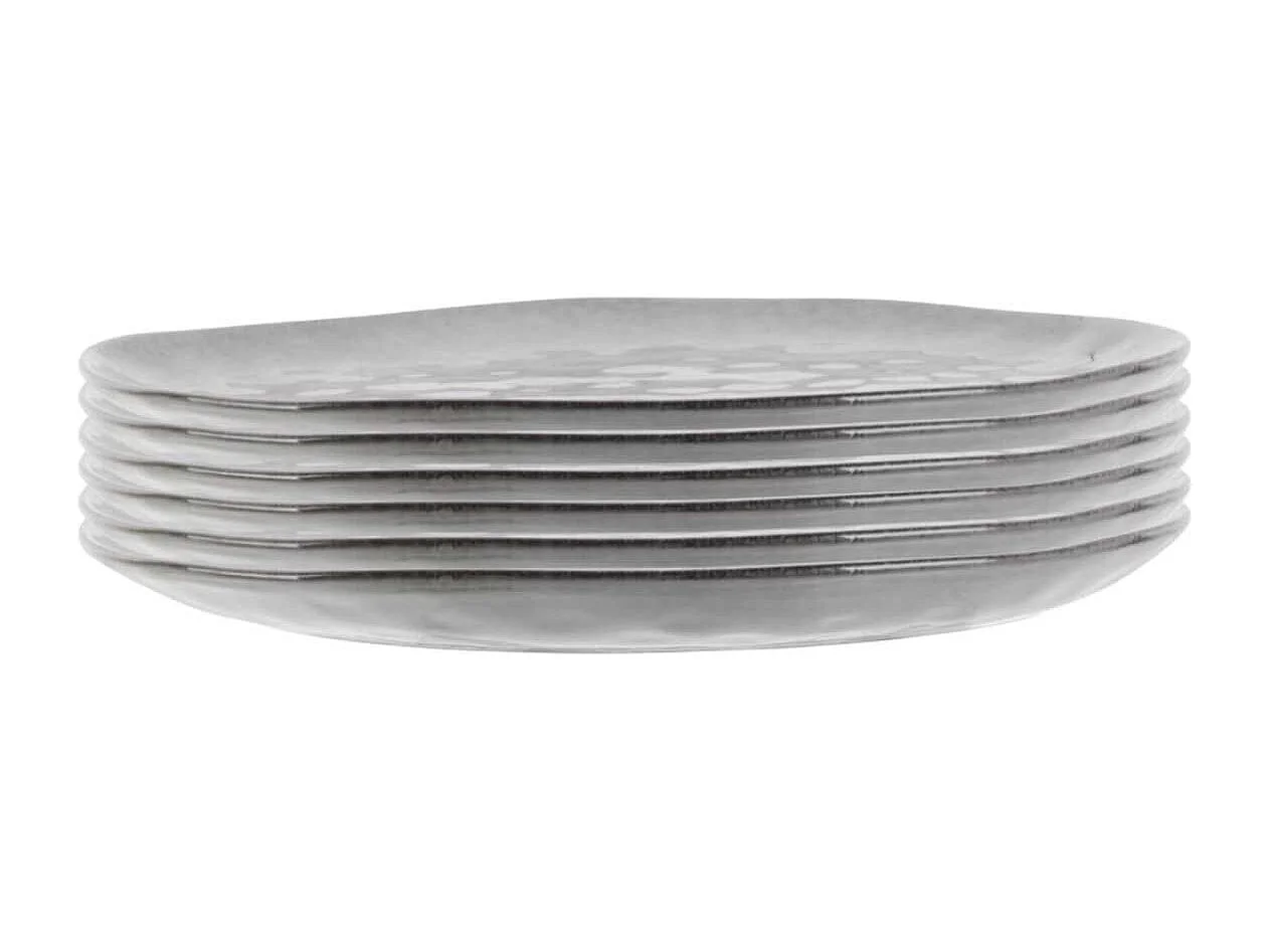 Set de 6 assiettes plates galet en céramique au grés du temps gris (27.5x23cm) - GALET
