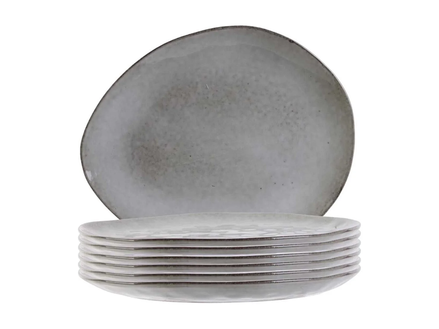 Set de 6 assiettes plates galet en céramique au grés du temps gris (27.5x23cm) - GALET