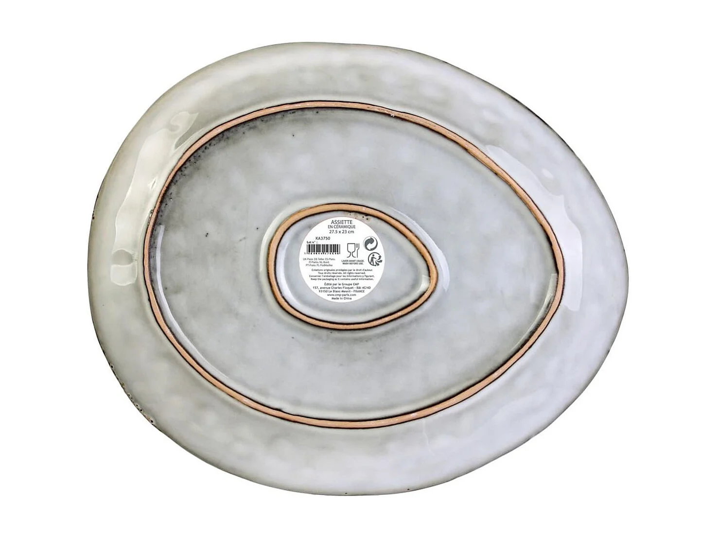 Set de 6 assiettes plates galet en céramique au grés du temps gris (27.5x23cm) - GALET