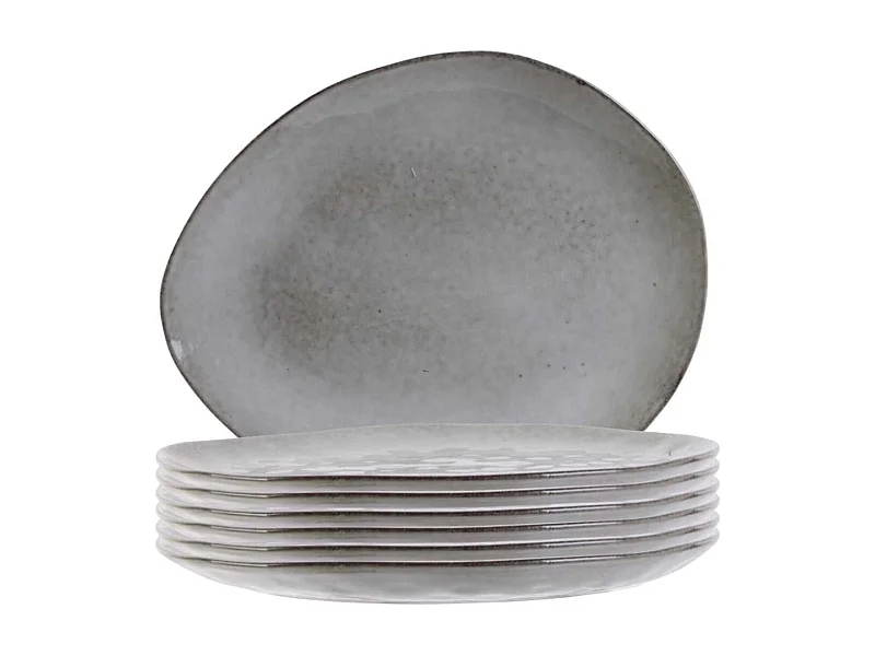 Set de 6 assiettes plates galet en céramique au grés du temps gris (27.5x23cm) - GALET