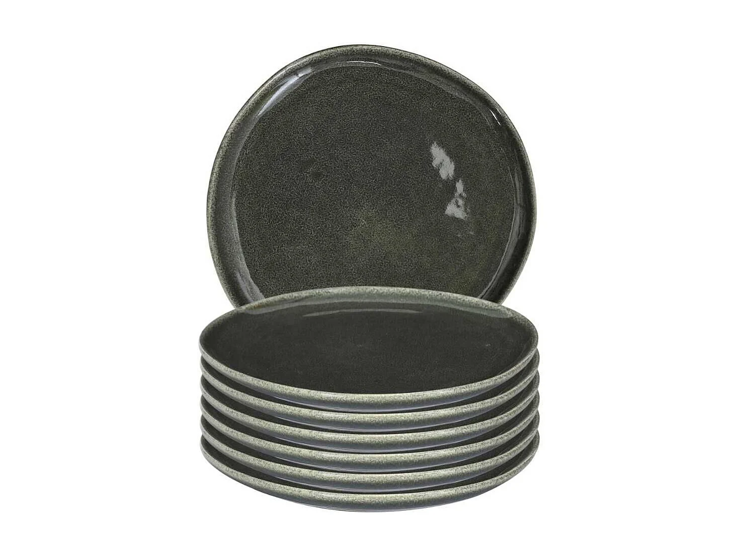 Set de 6 assiettes à dessert en céramique au grés du temps vert (Ø21cm) - MAKA