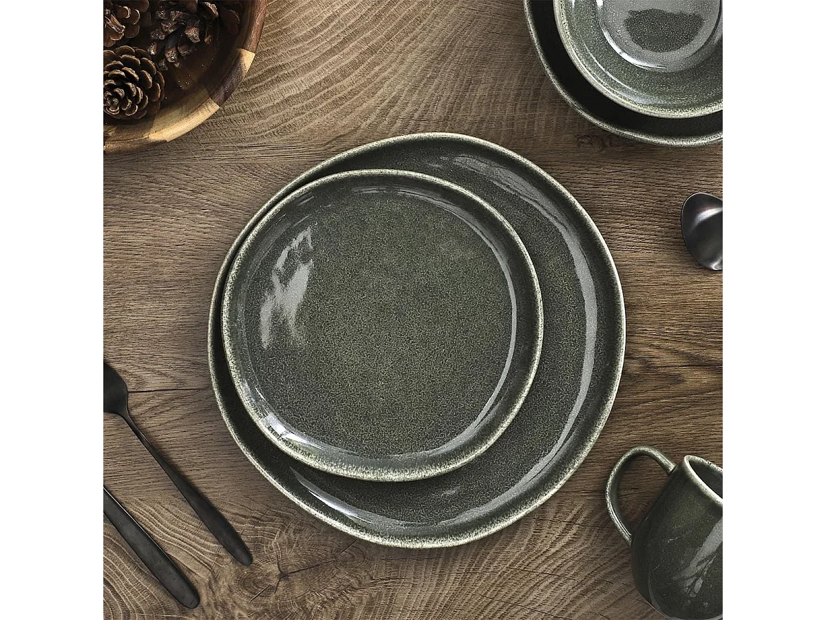 Set de 6 assiettes à dessert en céramique au grés du temps vert (Ø21cm) - MAKA