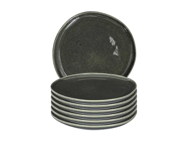 Set de 6 assiettes à dessert en céramique au grés du temps vert (Ø21cm) - MAKA