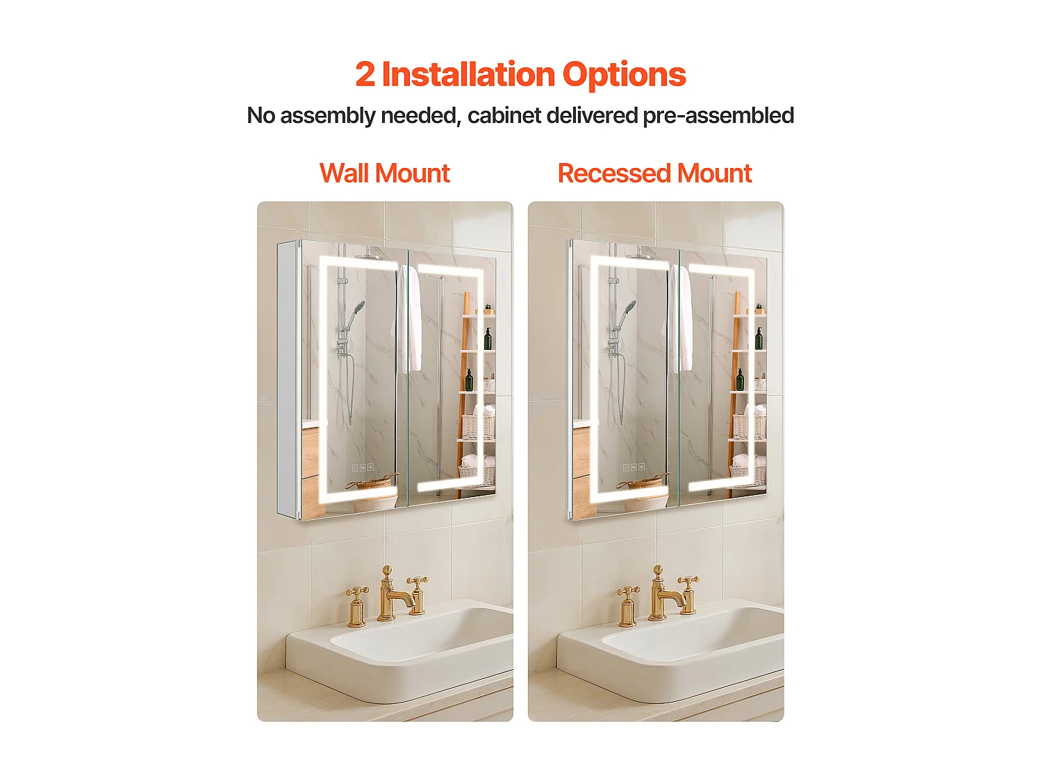 Armoire Murale Salle de Bain SucceBuy Armoire de Toilette avec Miroir HD et LED 3 Couleurs à Intensité Variable, Fonction de Désembuage à Mémoire, 65x65 cm