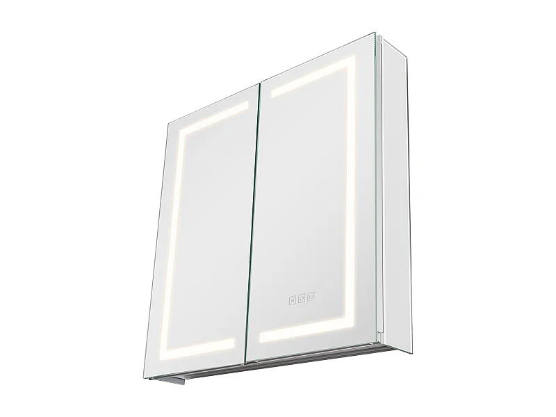 Wandschrank für Badezimmer SucceBuy Spiegelschrank mit HD-Spiegel und Dimmbarer 3-farbiger LED-Beleuchtung, Beschlagfrei-Funktion mit Speicher, 65 x 65 cm