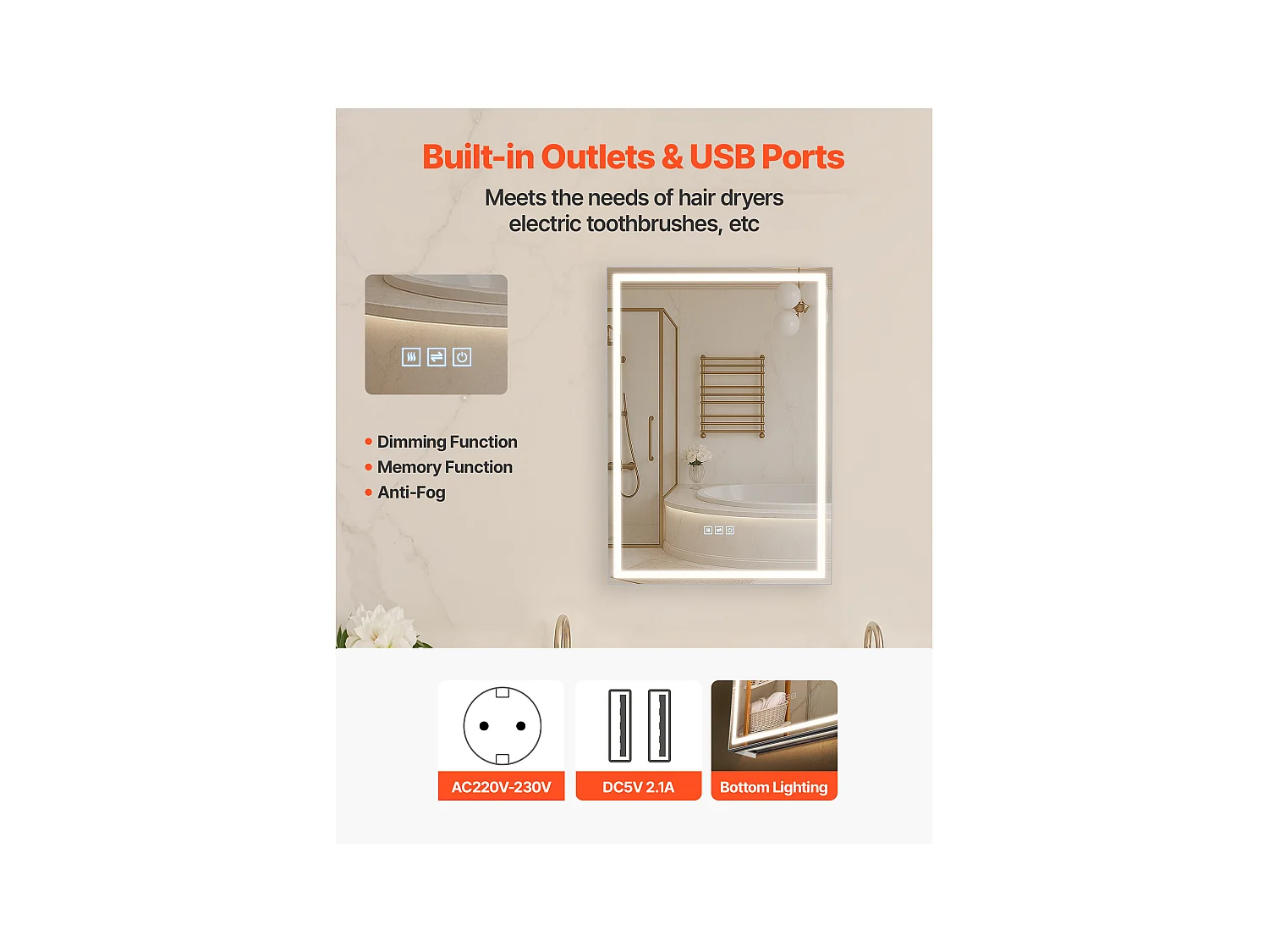 Armoire Murale Salle de Bain SucceBuy Armoire de Toilette avec Miroir et LED 3 Couleurs à Intensité Variable, Fonction de Désembuage à Mémoire, 50x70 cm