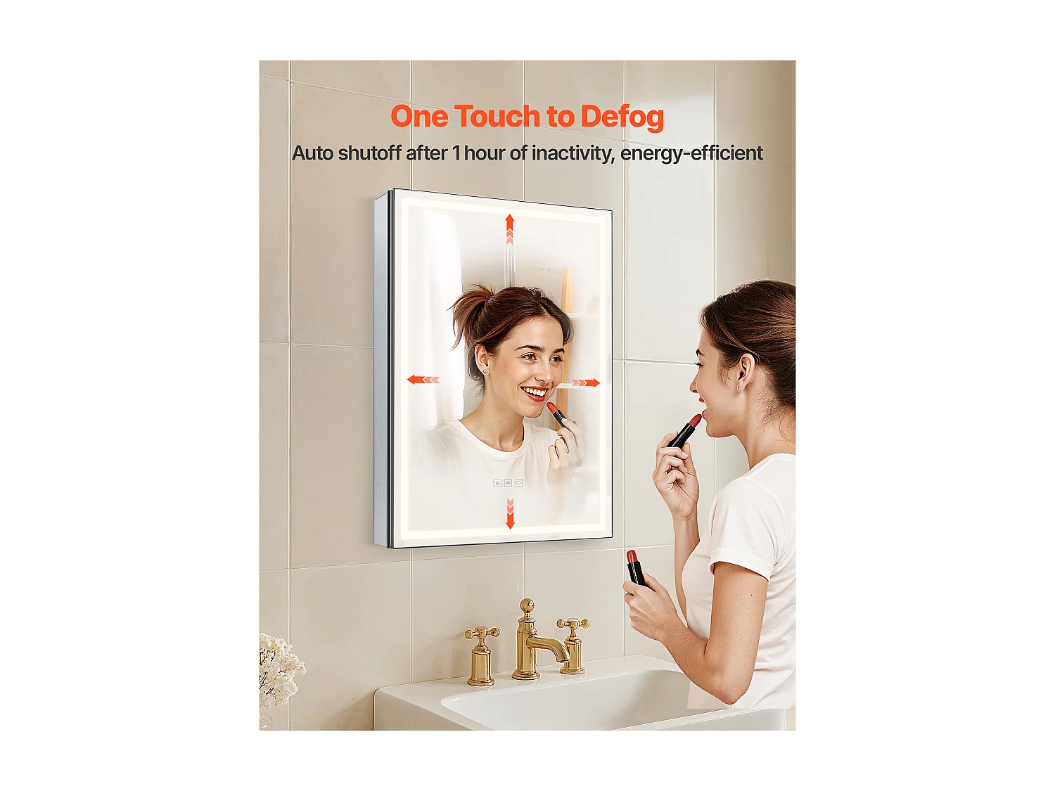 Szafka Ścienna do Łazienki SucceBuy Szafka Łazienkowa z Lustrem i 3-Kolorową Diodą LED o Zmiennej Intensywności, Funkcja Zapamiętywania Odmgławiania, 50 x 70 cm