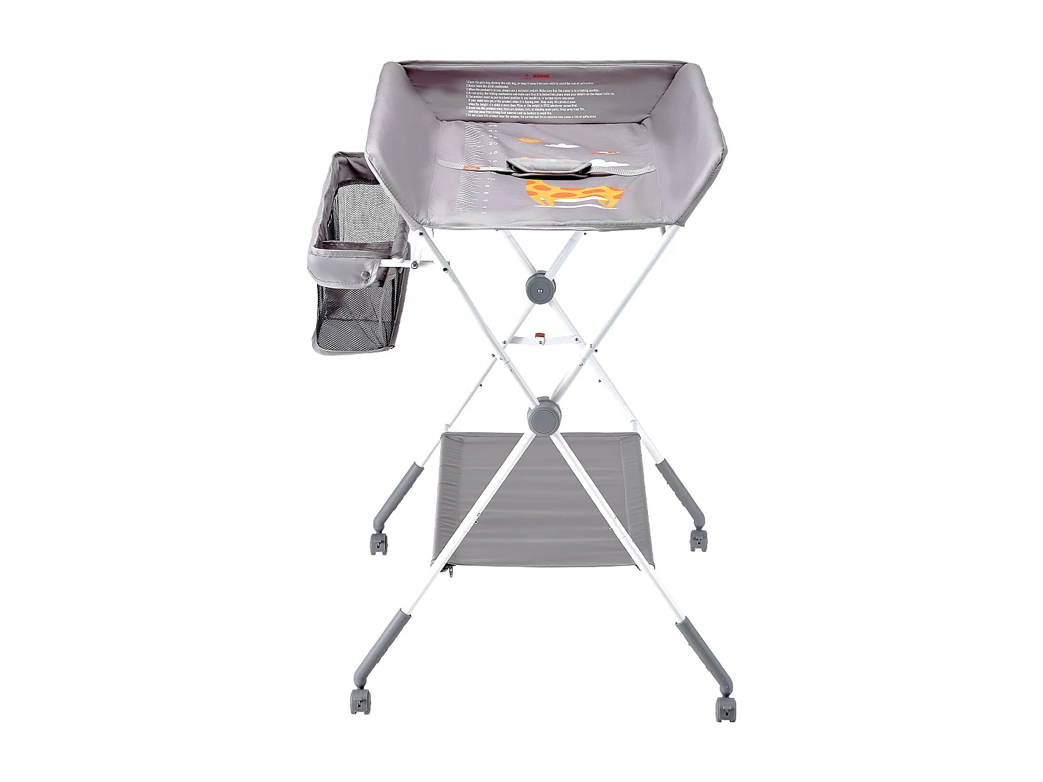 Mesa para Trocar Fraldas Dobrável SucceBuy Plano para Trocar Fraldas com Cesto Lateral e Rodízios Bloqueáveis, Móvel para Bebés com Altura Ajustável