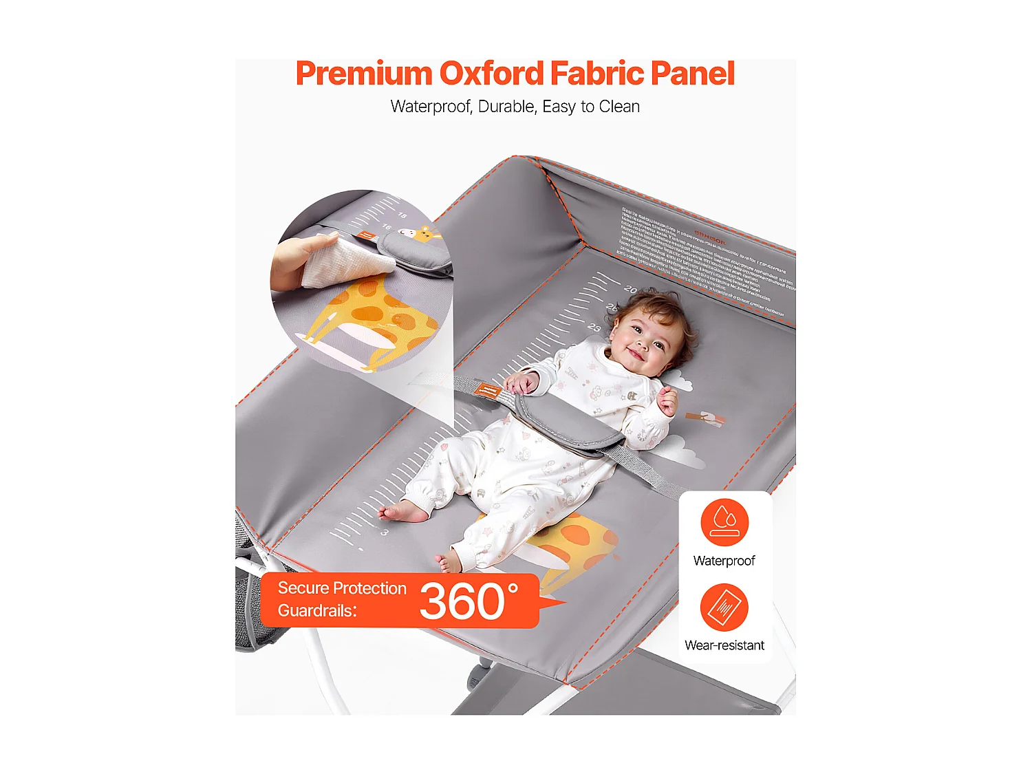 Mesa para Trocar Fraldas Dobrável SucceBuy Plano para Trocar Fraldas com Cesto Lateral e Rodízios Bloqueáveis, Móvel para Bebés com Altura Ajustável