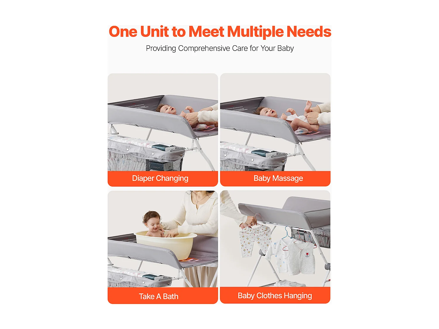 Mesa para Trocar Fraldas Dobrável SucceBuy Plano para Trocar Fraldas com Cesto Lateral e Rodízios Bloqueáveis, Móvel para Bebés com Altura Ajustável