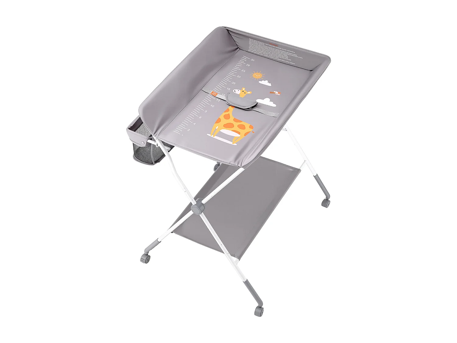 Mesa para Trocar Fraldas Dobrável SucceBuy Plano para Trocar Fraldas com Cesto Lateral e Rodízios Bloqueáveis, Móvel para Bebés com Altura Ajustável