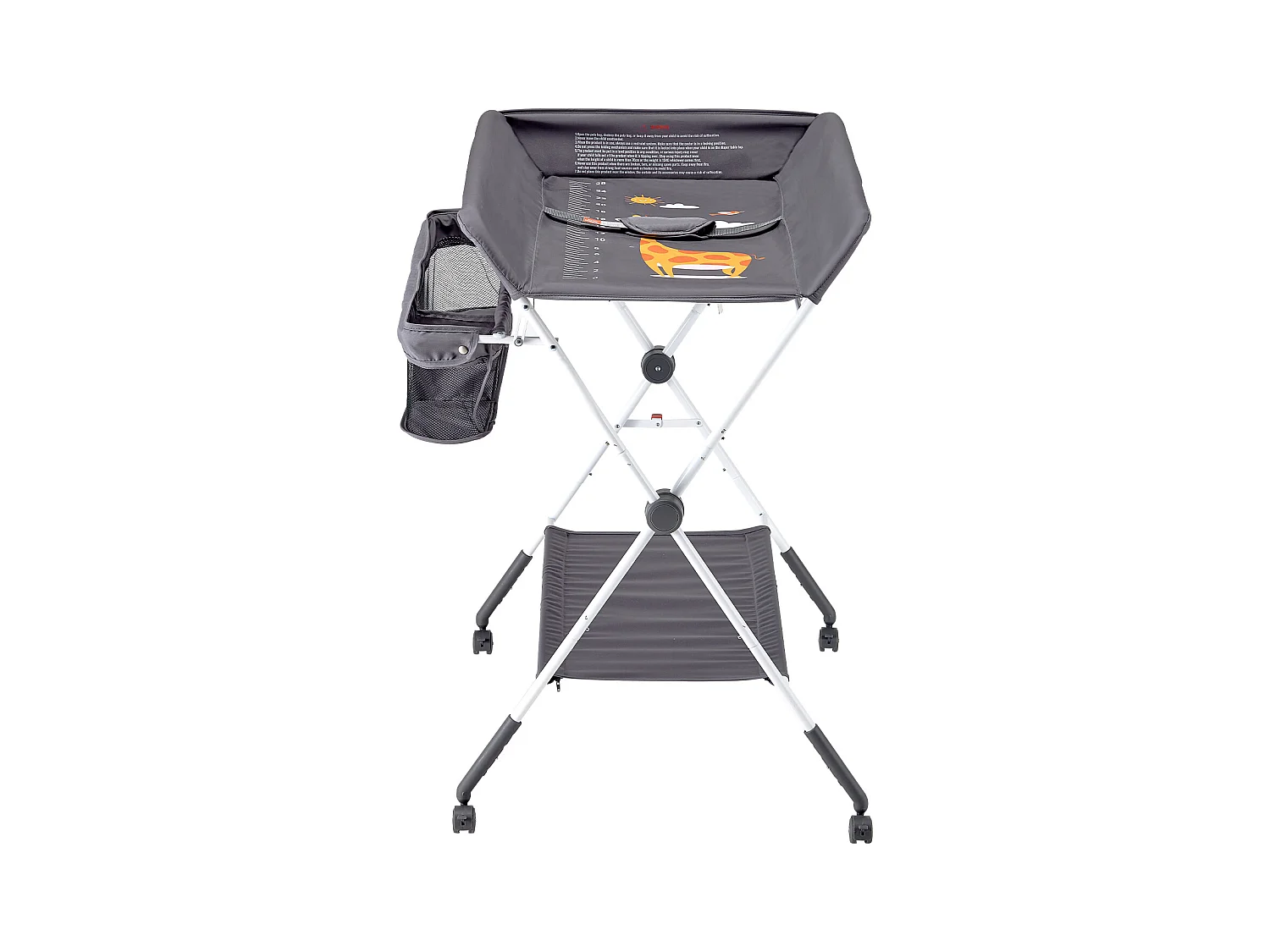 Table à Langer Pliable SucceBuy Plan à Langer avec Panier Latéral et Roulettes Verrouillables, Rangement Multifonction pour Chambres d'Enfant, Gris Foncé