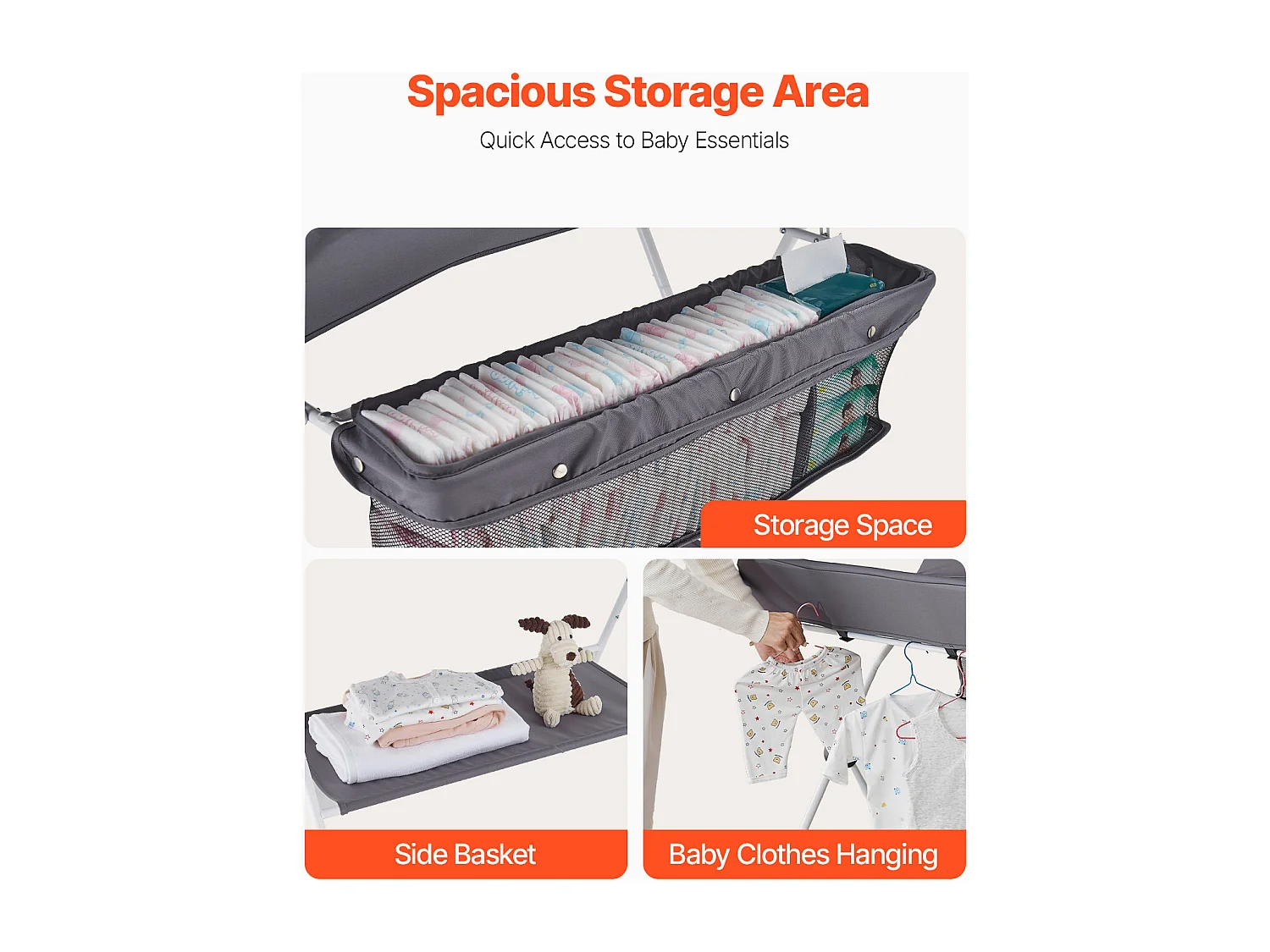 Skladany Stolik do Przewijania SucceBuy Blat do Przewijania z Bocznym Koszem i Blokowanymi Kółkami, Wielofunkcyjne Miejsce do Przechowywania w Pokoju Dziecięcym