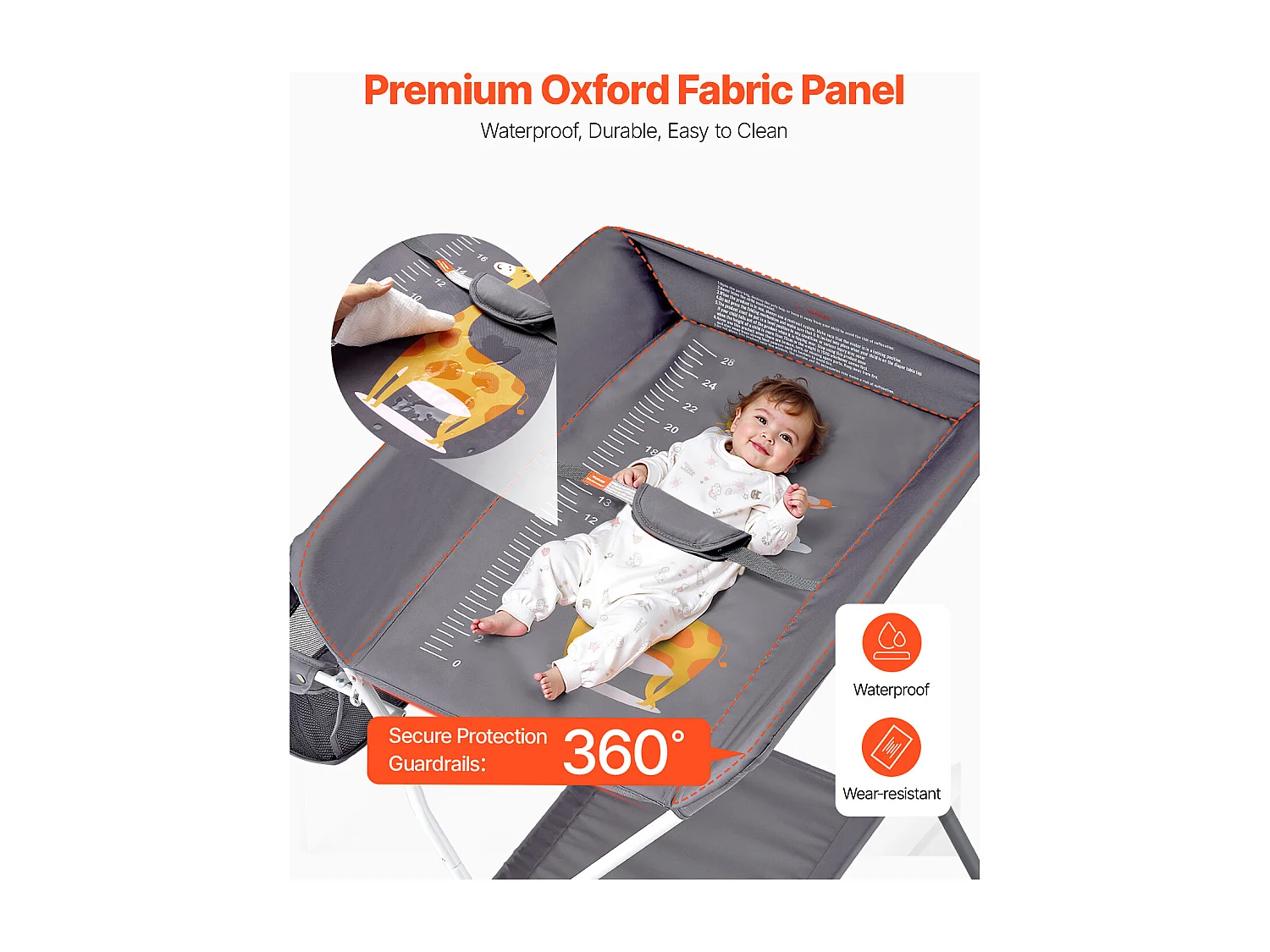 Skladany Stolik do Przewijania SucceBuy Blat do Przewijania z Bocznym Koszem i Blokowanymi Kółkami, Wielofunkcyjne Miejsce do Przechowywania w Pokoju Dziecięcym