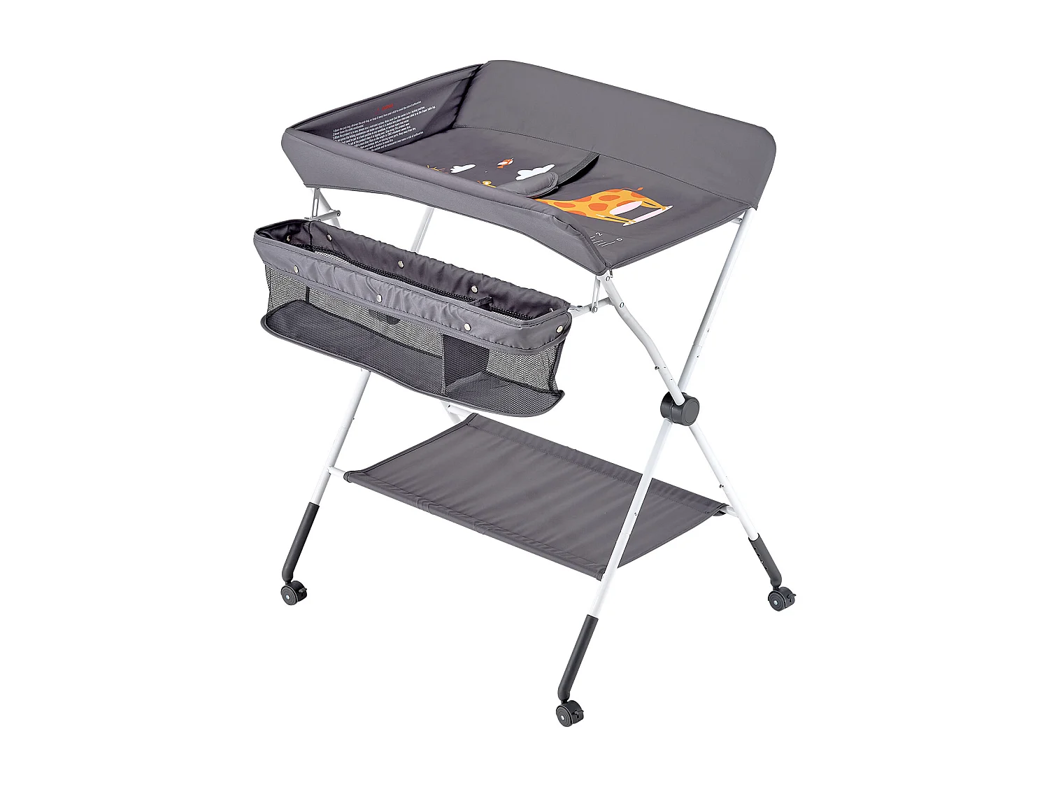 Skladany Stolik do Przewijania SucceBuy Blat do Przewijania z Bocznym Koszem i Blokowanymi Kółkami, Wielofunkcyjne Miejsce do Przechowywania w Pokoju Dziecięcym