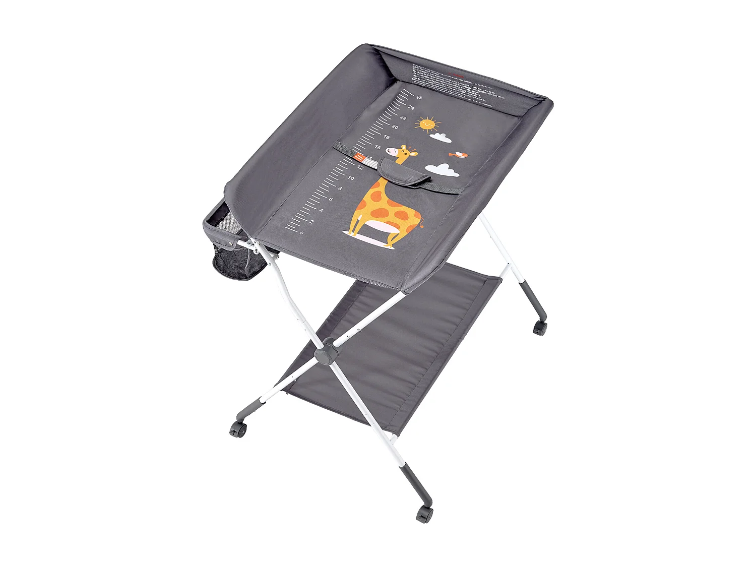 Skladany Stolik do Przewijania SucceBuy Blat do Przewijania z Bocznym Koszem i Blokowanymi Kółkami, Wielofunkcyjne Miejsce do Przechowywania w Pokoju Dziecięcym