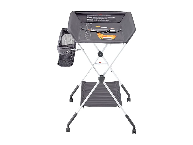 Table à Langer Pliable SucceBuy Plan à Langer avec Panier Latéral et Roulettes Verrouillables, Rangement Multifonction pour Chambres d'Enfant, Gris Foncé