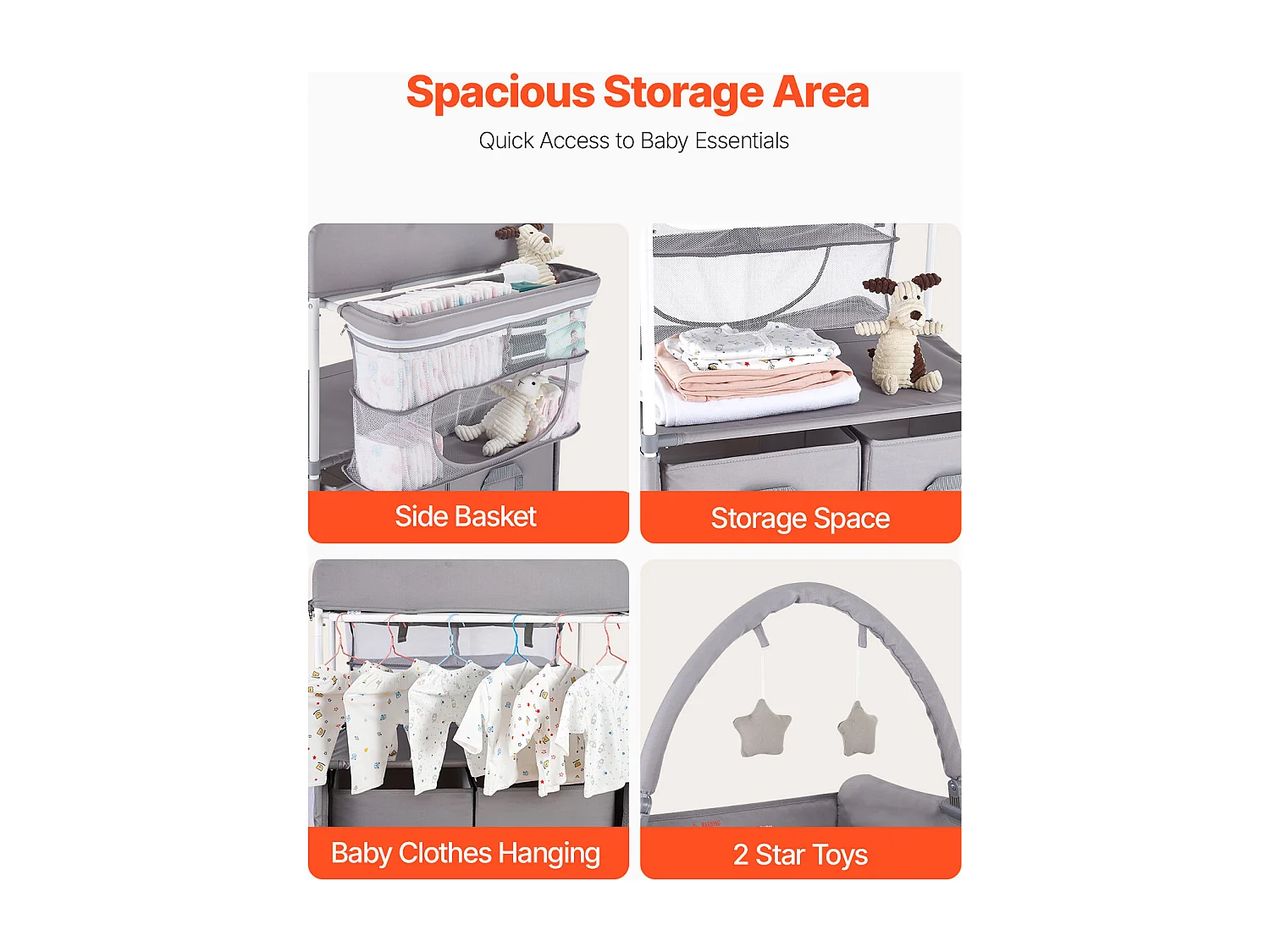 Mesa para Trocar Fraldas Dobrável SucceBuy Plano para Trocar Fraldas com 2 Gavetas em Tecido, Cesto Lateral e Barra para Pendurar, Rodízios Bloqueáveis