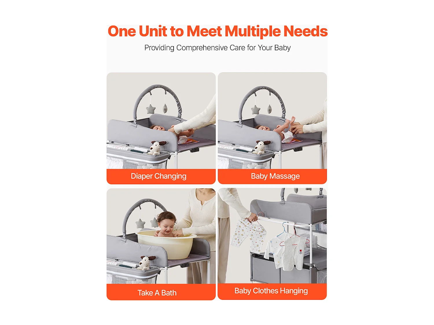 Mesa para Trocar Fraldas Dobrável SucceBuy Plano para Trocar Fraldas com 2 Gavetas em Tecido, Cesto Lateral e Barra para Pendurar, Rodízios Bloqueáveis