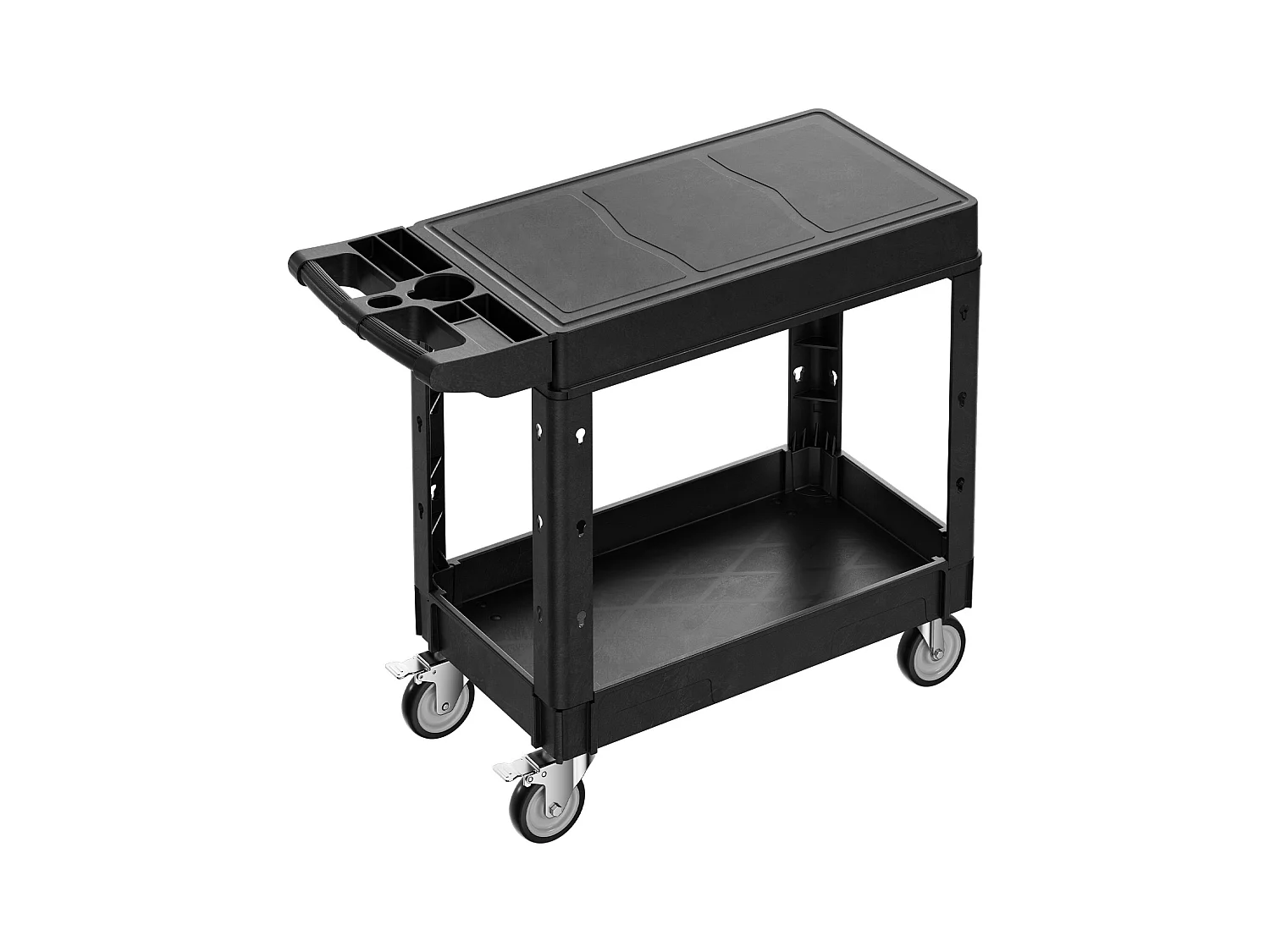 Chariot de Service SucceBuy Desserte à Roulettes Utilitaire en Plastique Robuste à 2 Niveaux avec Roues Pivotantes 360° (2 avec Freins), 1015x450x850 mm