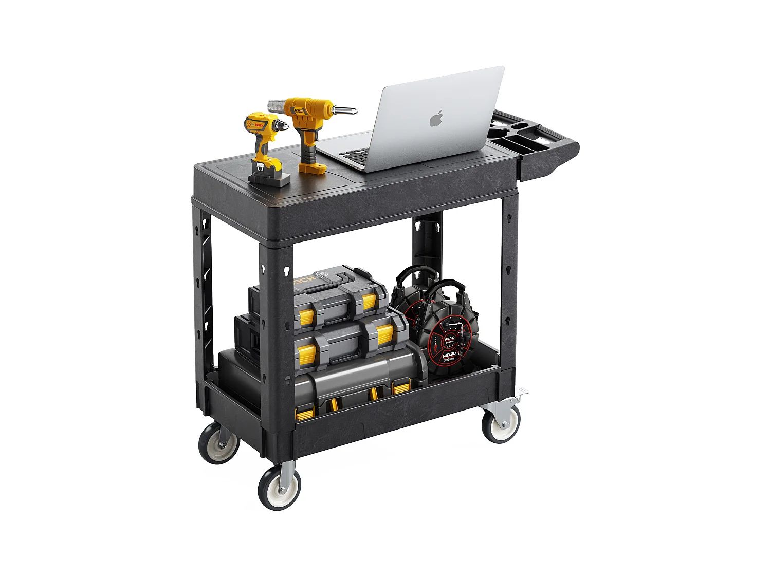 Chariot de Service SucceBuy Desserte à Roulettes Utilitaire en Plastique Robuste à 2 Niveaux avec Roues Pivotantes 360° (2 avec Freins), 1015x450x850 mm