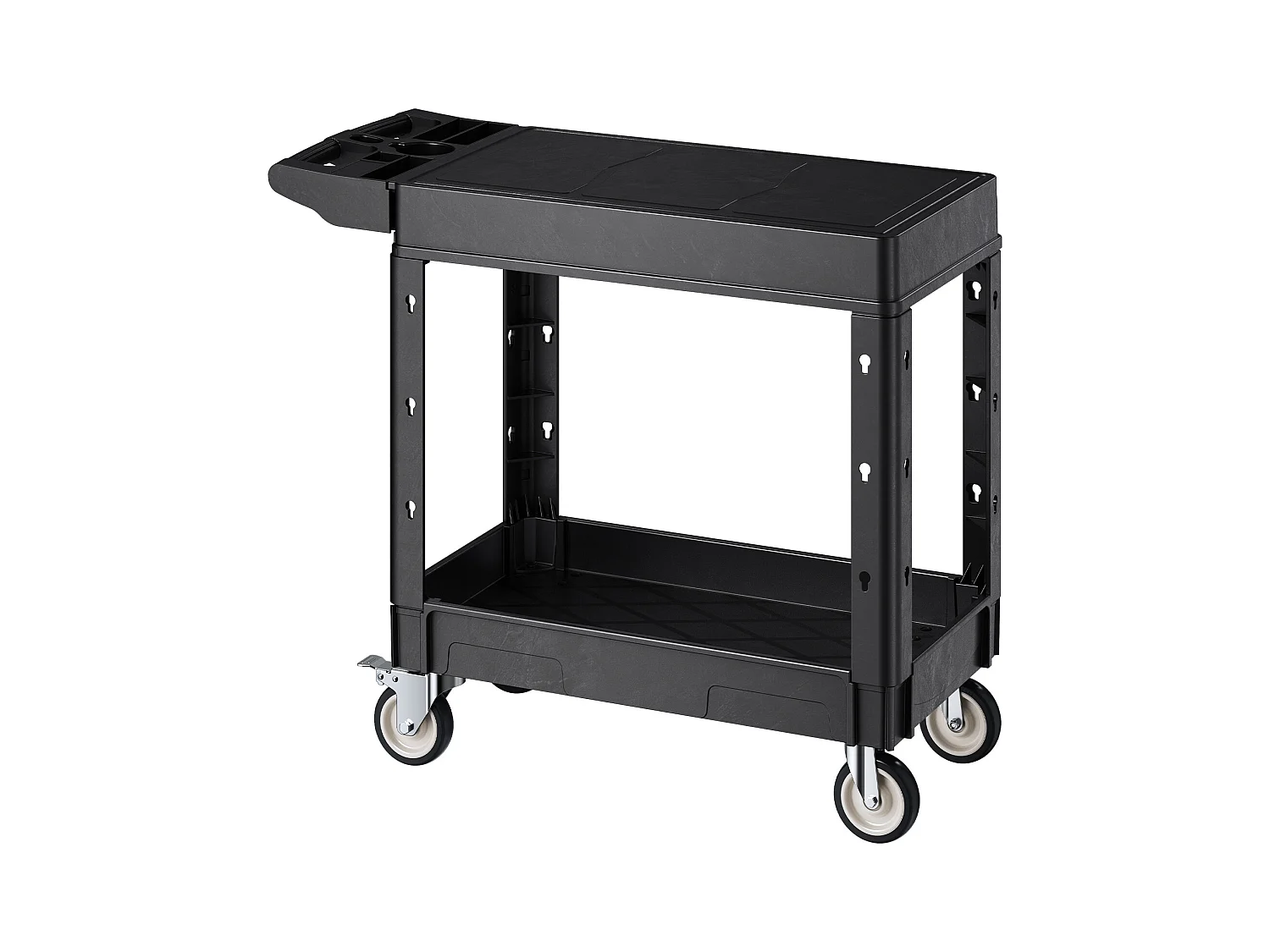 Chariot de Service SucceBuy Desserte à Roulettes Utilitaire en Plastique Robuste à 2 Niveaux avec Roues Pivotantes 360° (2 avec Freins), 1015x450x850 mm