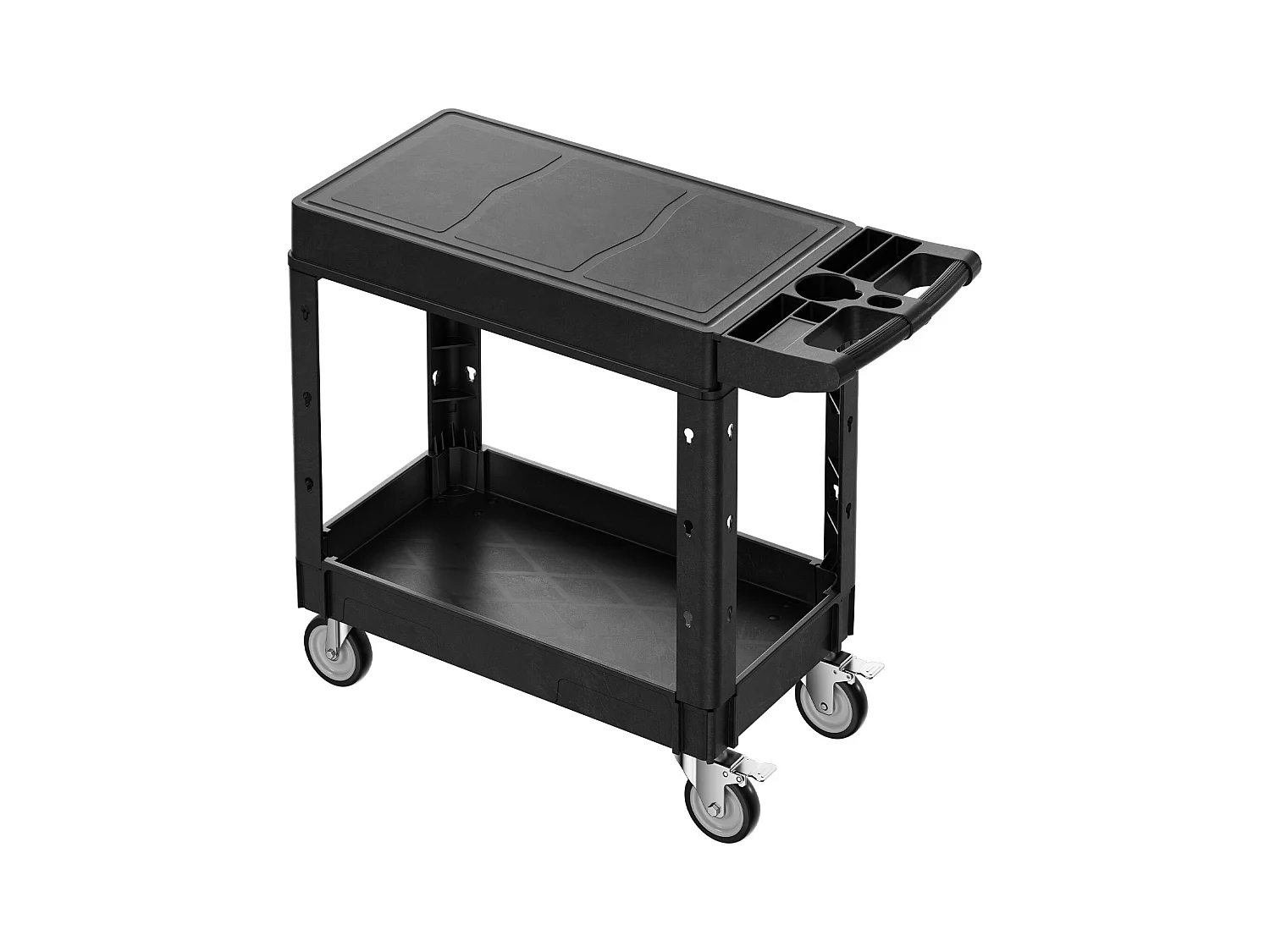 Servicekar SucceBuy Robuuste Plastic Dienwagen op Wieltjes met 2 Niveaux met 360° Draaibare Wielen (2 met Remmen), voor Vervoer van Goederen, 1015x450x850 mm
