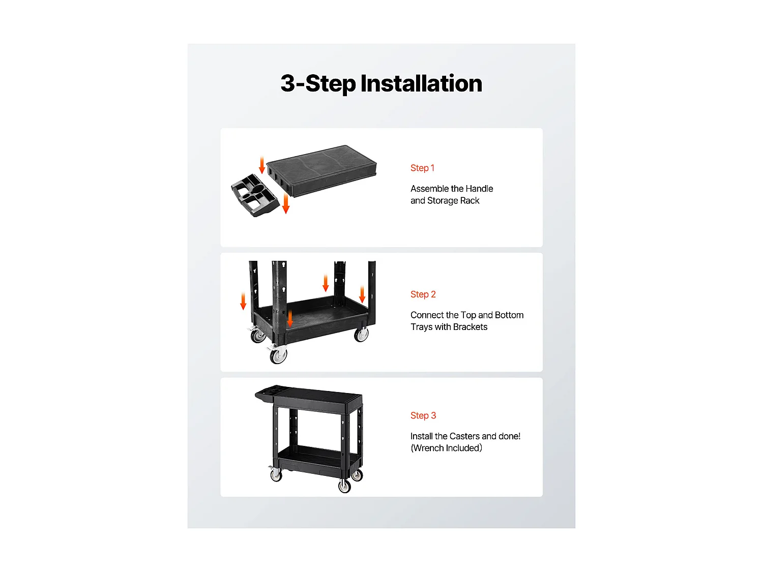 Chariot de Service SucceBuy Desserte à Roulettes Utilitaire en Plastique Robuste à 2 Niveaux avec Roues Pivotantes 360° (2 avec Freins), 1015x450x850 mm