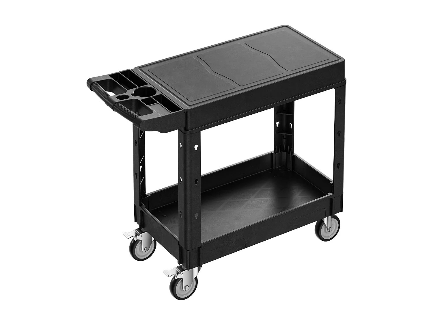 Chariot de Service SucceBuy Desserte à Roulettes Utilitaire en Plastique Robuste à 2 Niveaux avec Roues Pivotantes 360° (2 avec Freins), 1015x450x850 mm