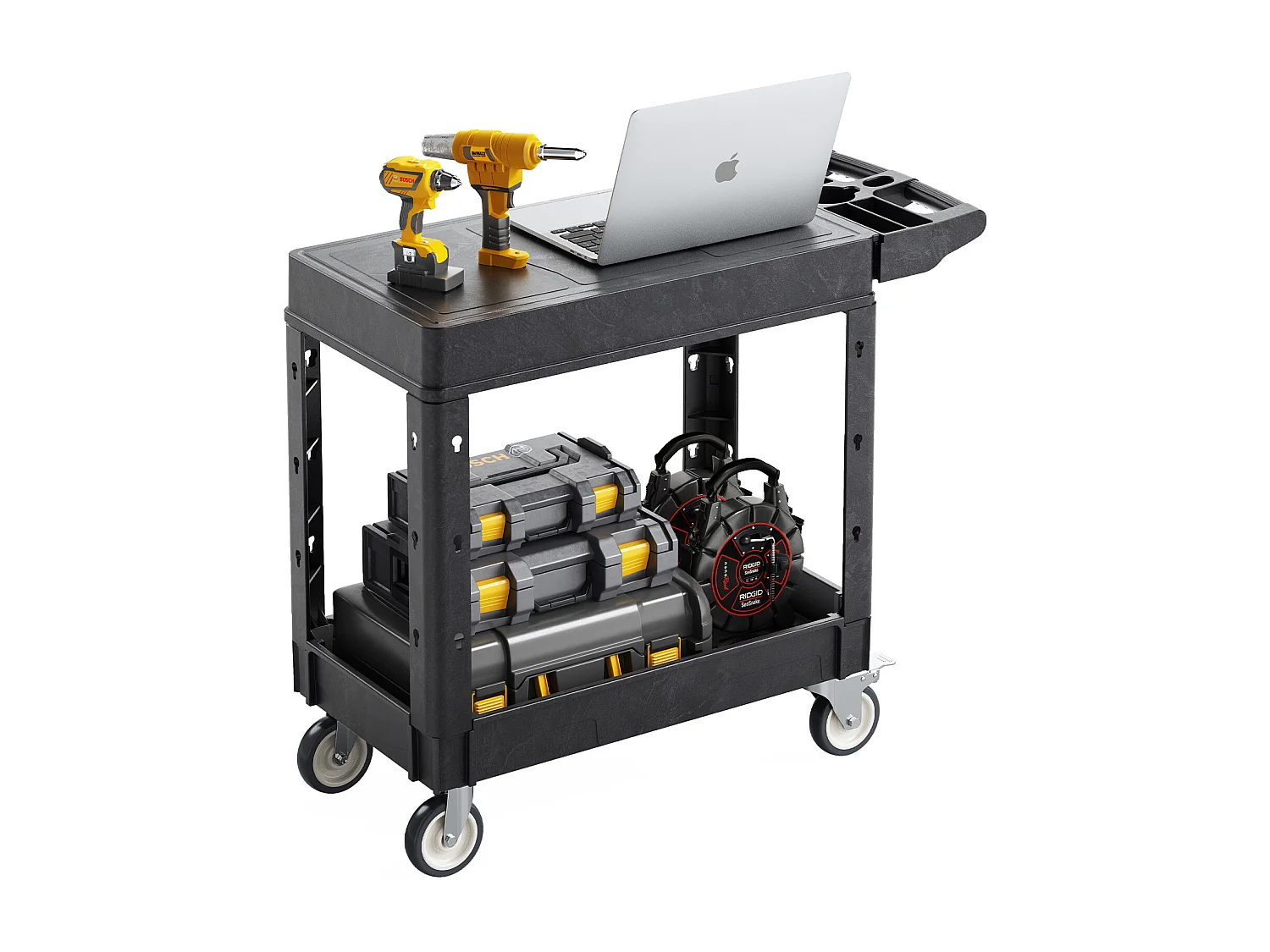 Chariot de Service SucceBuy Desserte à Roulettes Utilitaire en Plastique Robuste à 2 Niveaux avec Roues Pivotantes 360° (2 avec Freins), 1015x450x850 mm