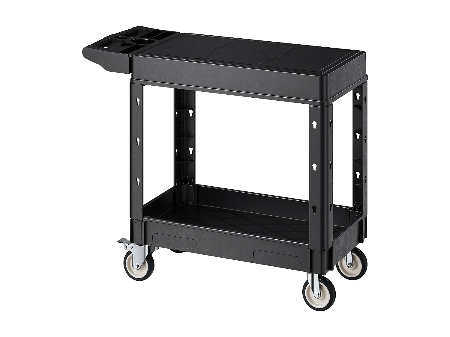 Chariot de Service SucceBuy Desserte à Roulettes Utilitaire en Plastique Robuste à 2 Niveaux avec Roues Pivotantes 360° (2 avec Freins), 1015x450x850 mm